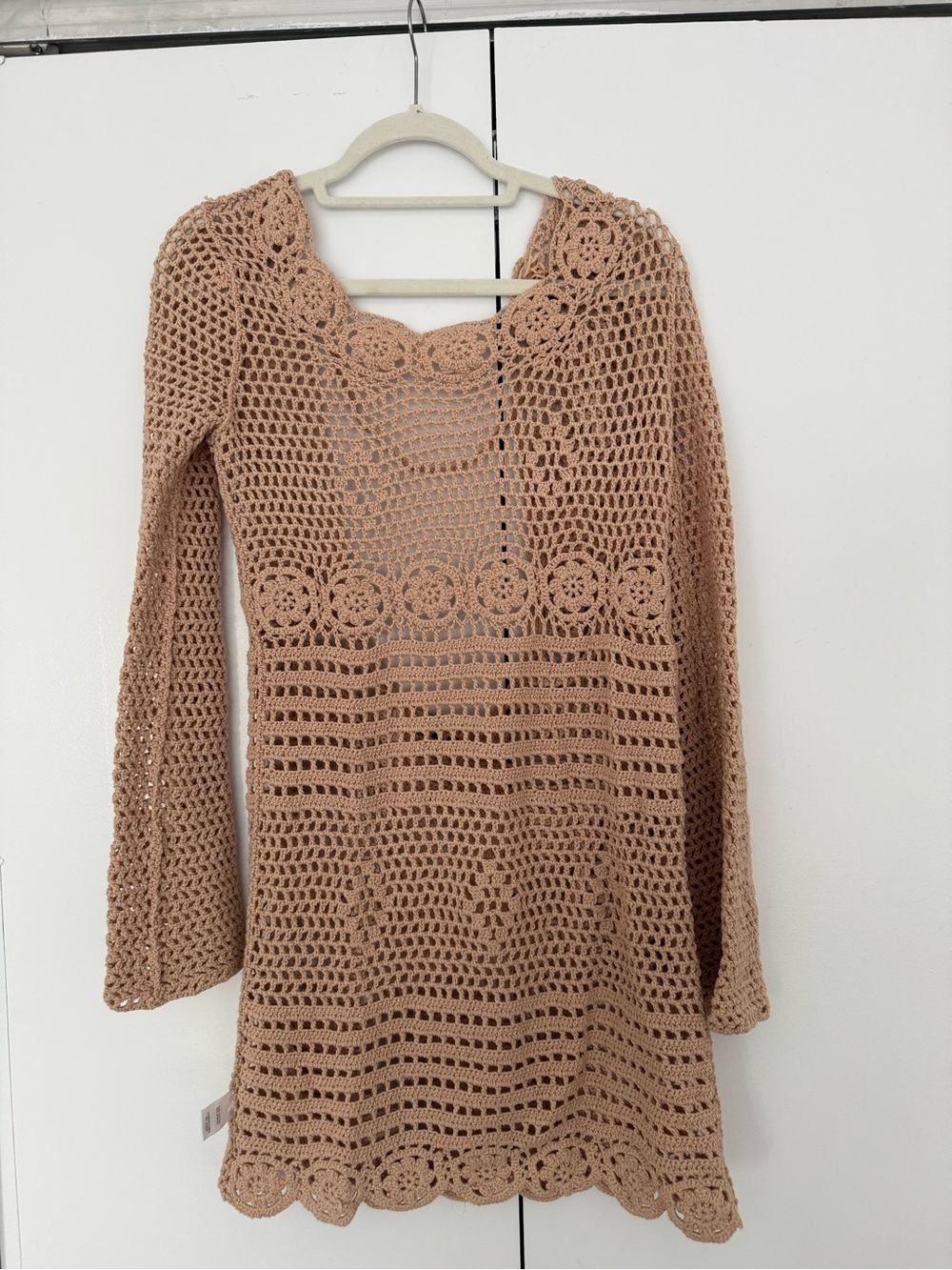MAJORELLE Crochet Open-Weave Tunic in Blush